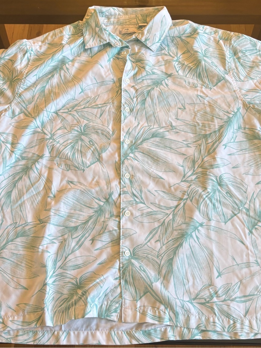 Cafe' Luna Men's 2XL White/Green Tropical Button-Down Shirt